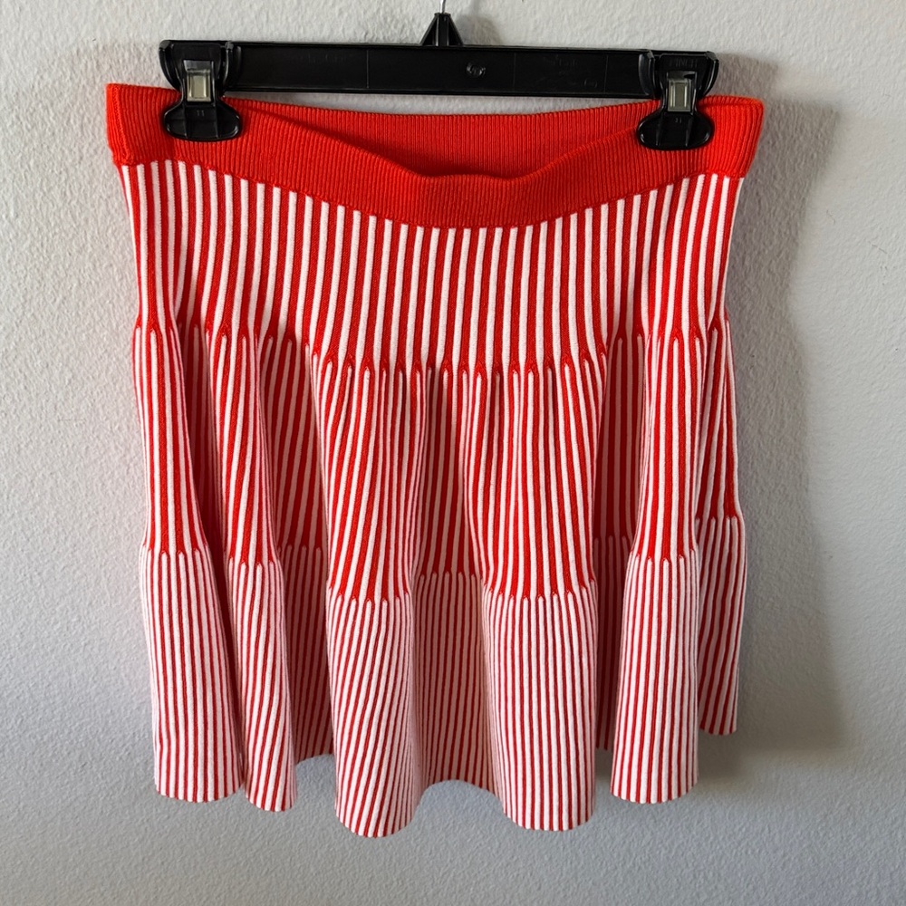 Striped Red and White Knit Skater Skirt